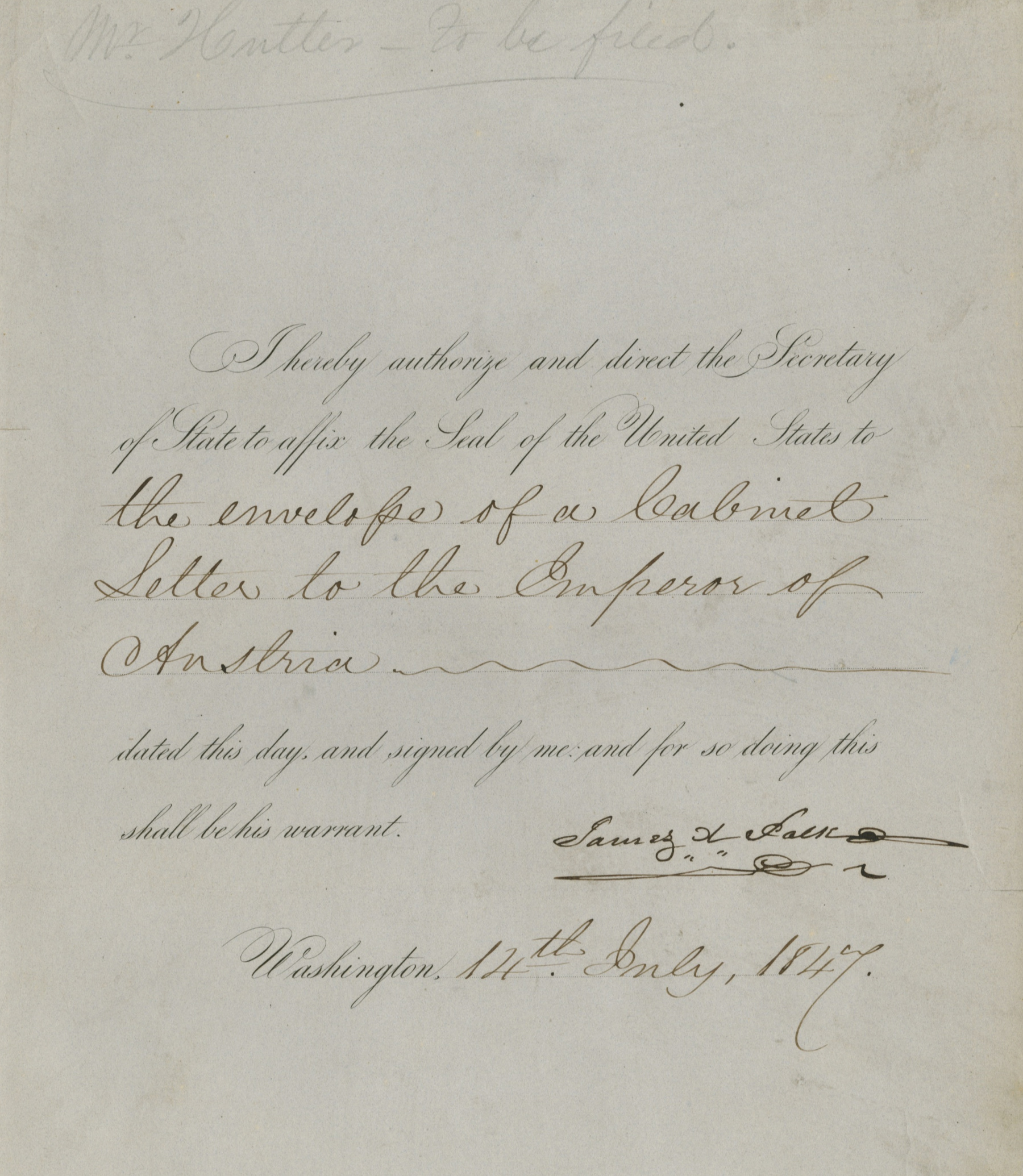 James Polk Document Signed Austrian Empire Treaty Negotiations | Raab
