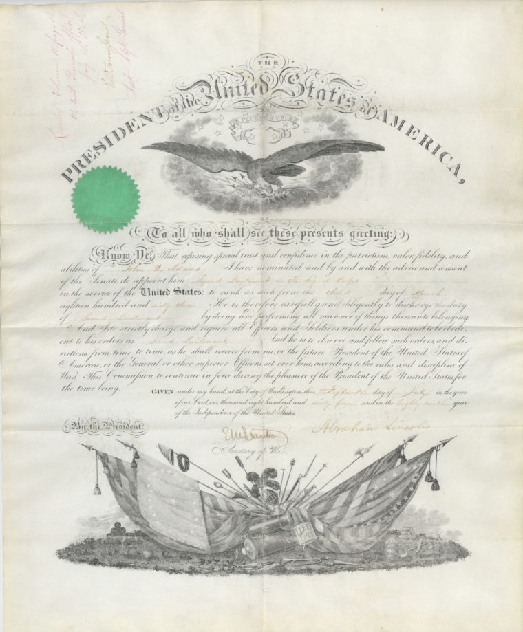 Abraham Lincoln signed commission