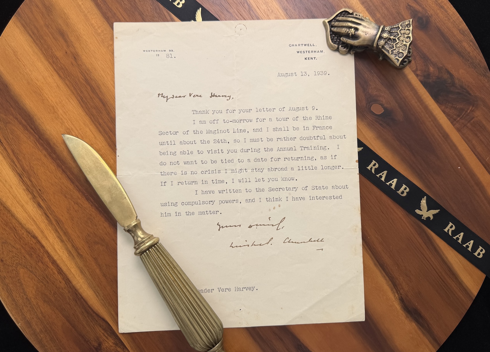 Winston Churchill signed letter