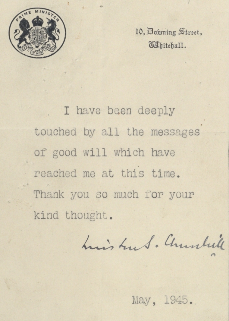 Churchill signed letter, 1945