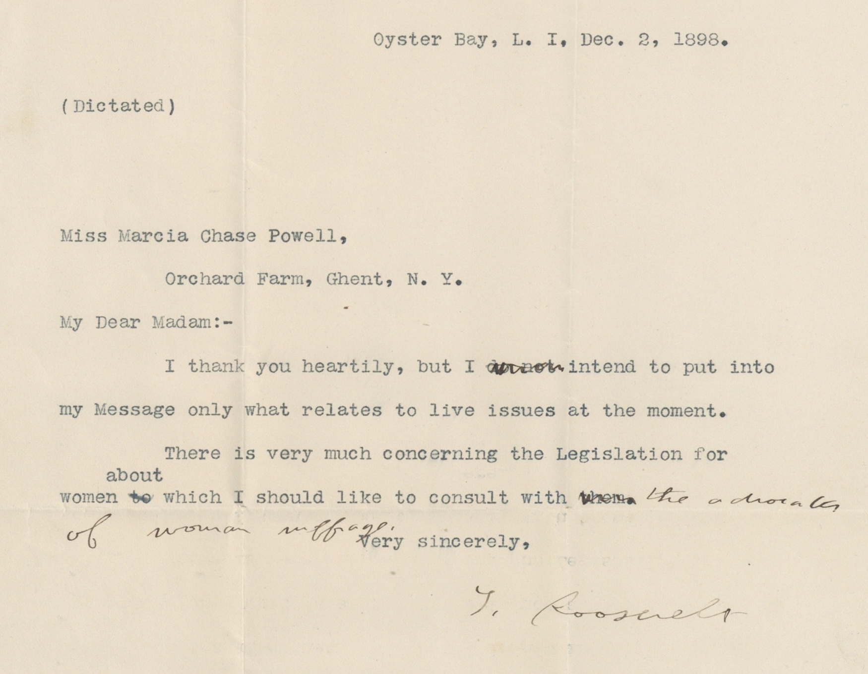 Theodore Roosevelt signed letter