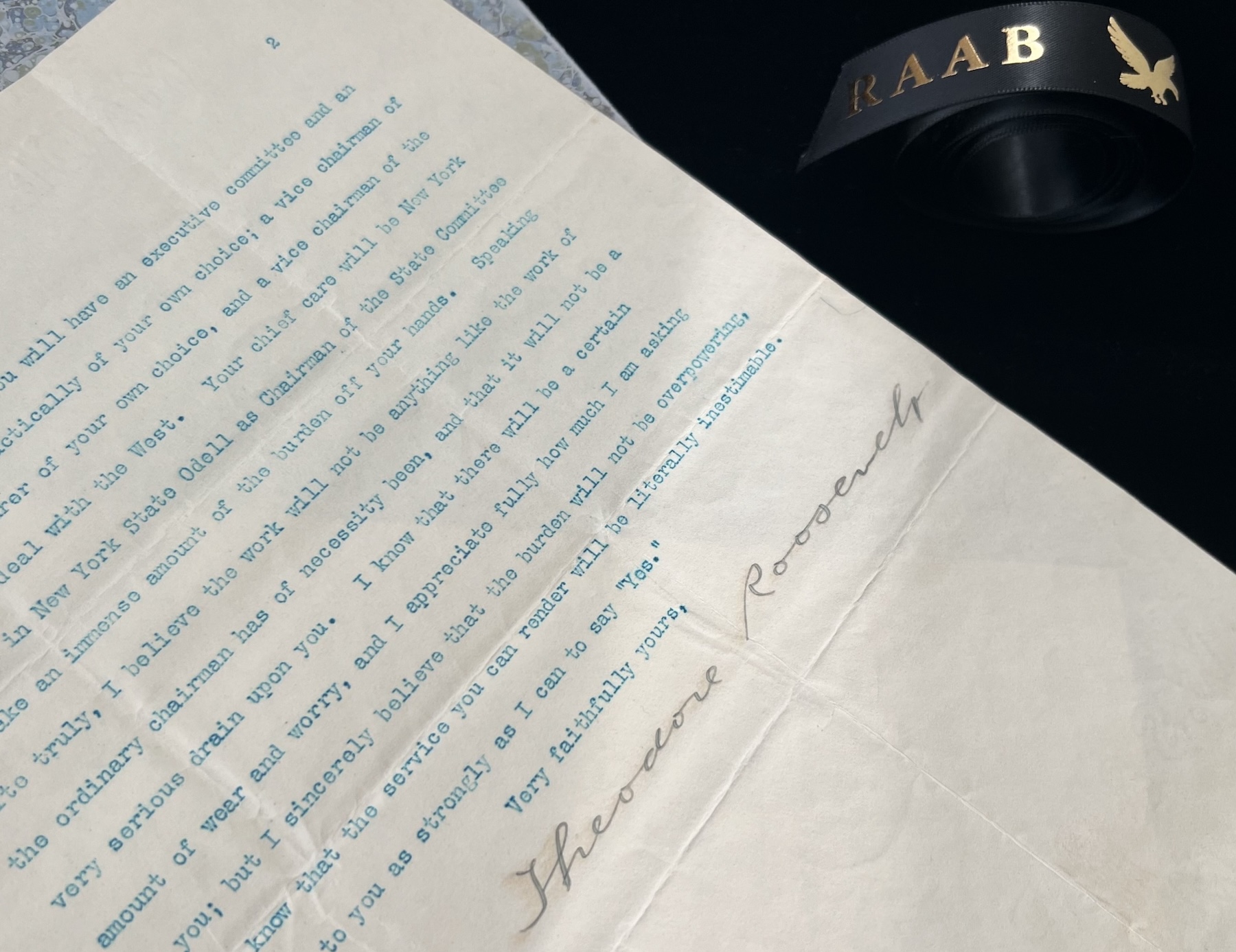 Theodore Roosevelt signed letter