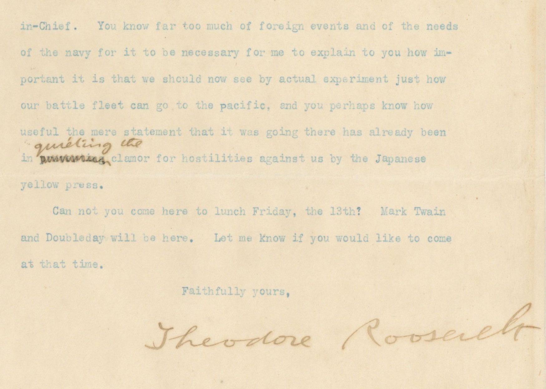Roosevelt signed letter, 1907
