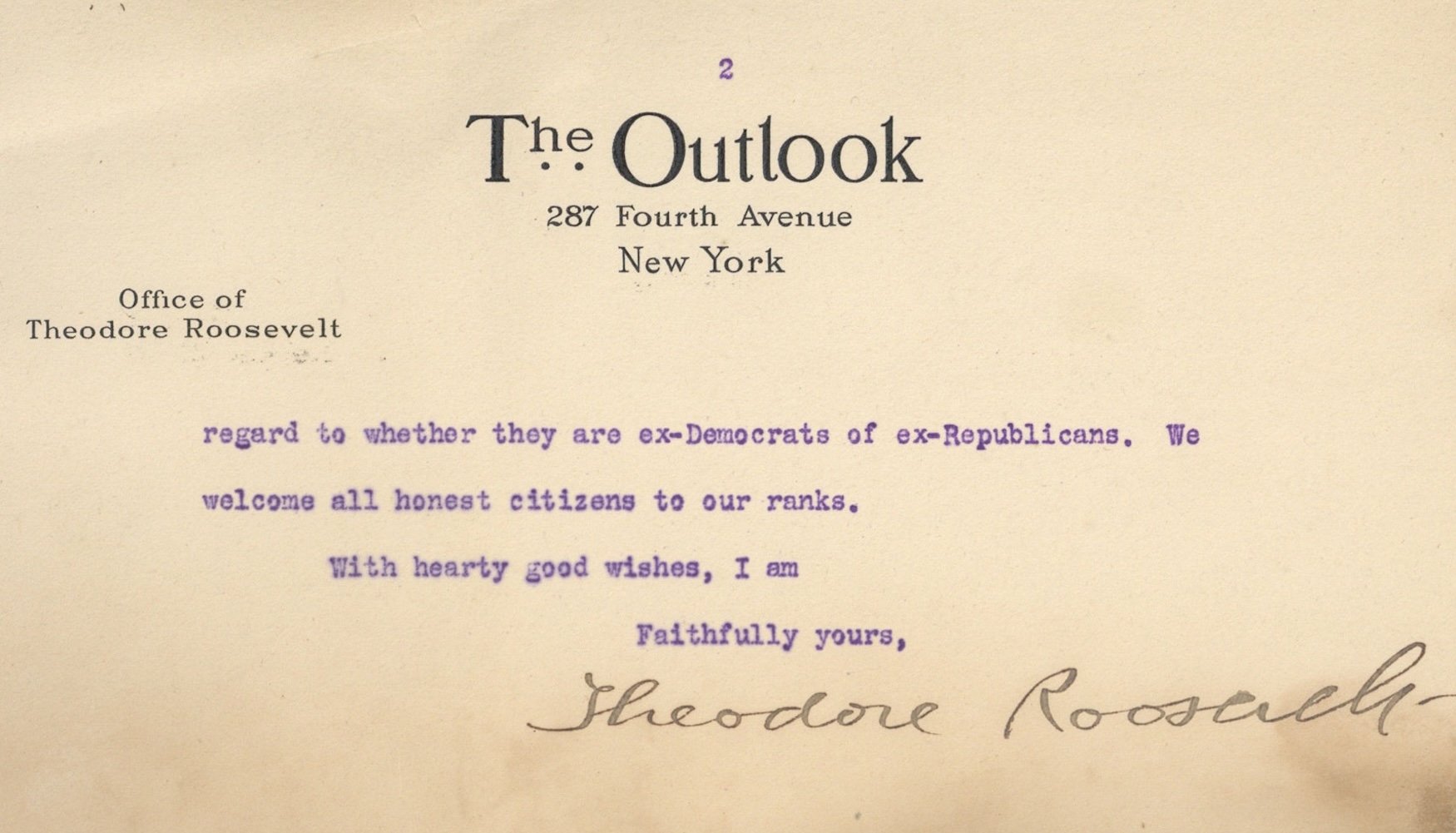 Theodore Roosevelt signed letter