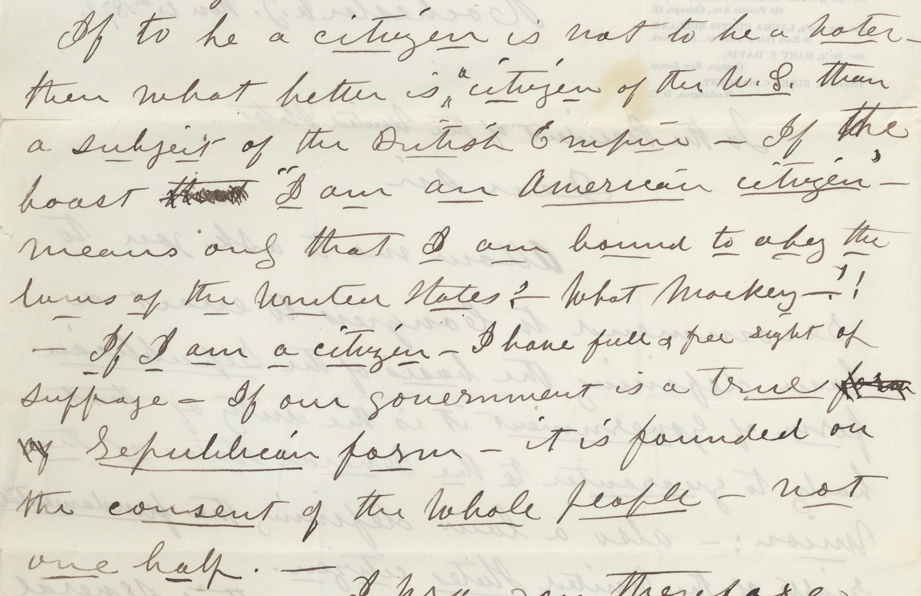 Susan B. Anthony letter to President Grant, 1872