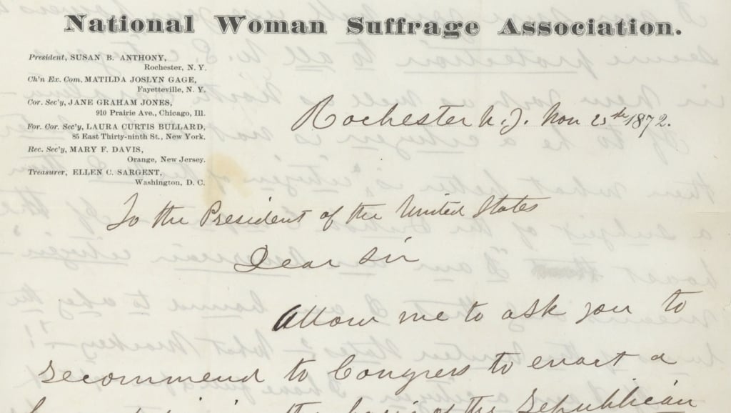 Susan B. Anthony Letter to President Grant