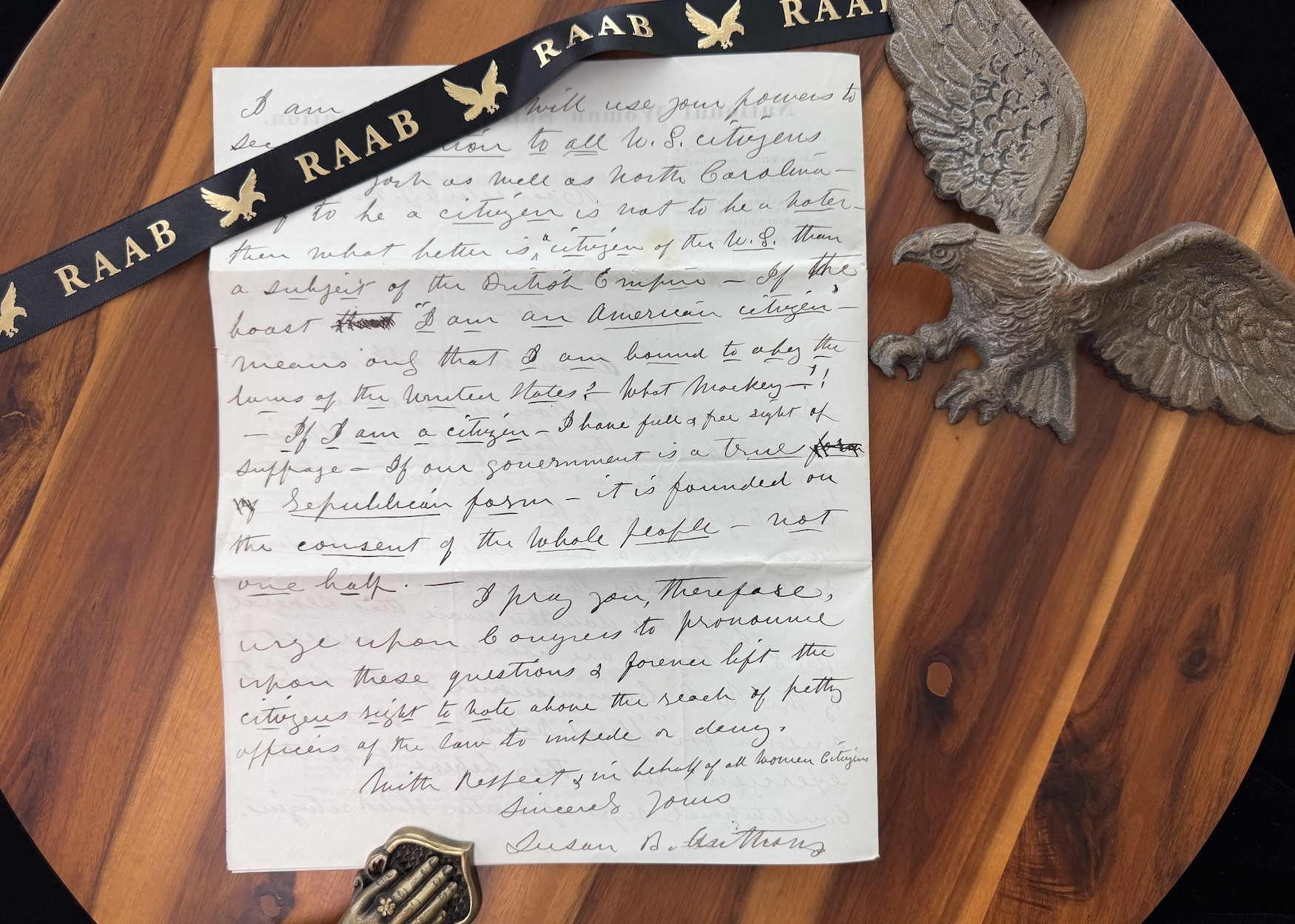 Susan B. Anthony letter to President Grant